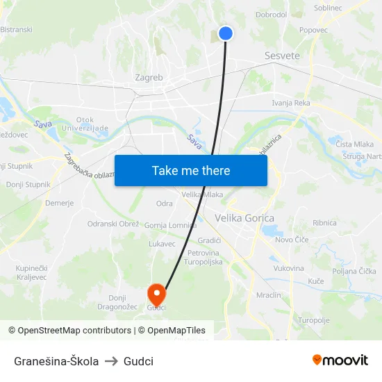 Granešina-Škola to Gudci map