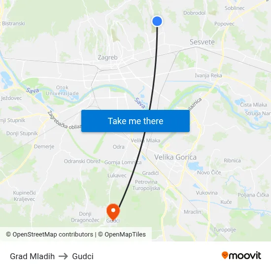 Grad Mladih to Gudci map