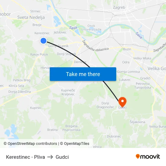 Kerestinec - Pliva to Gudci map