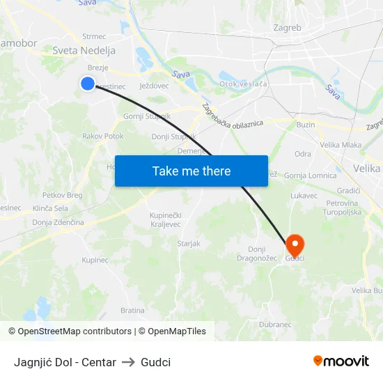 Jagnjić Dol - Centar to Gudci map