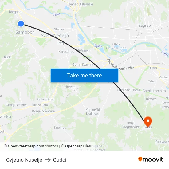 Cvjetno Naselje to Gudci map