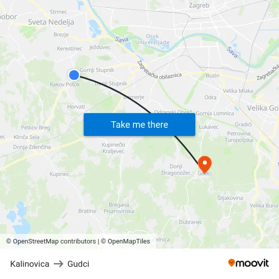 Kalinovica to Gudci map