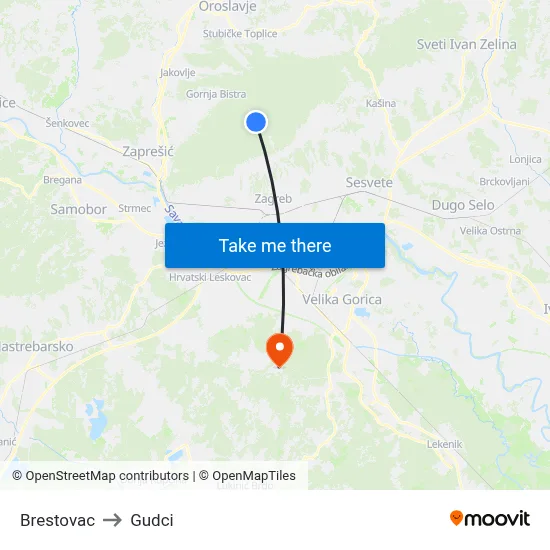 Brestovac to Gudci map