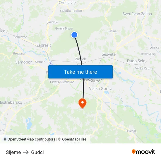 Sljeme to Gudci map