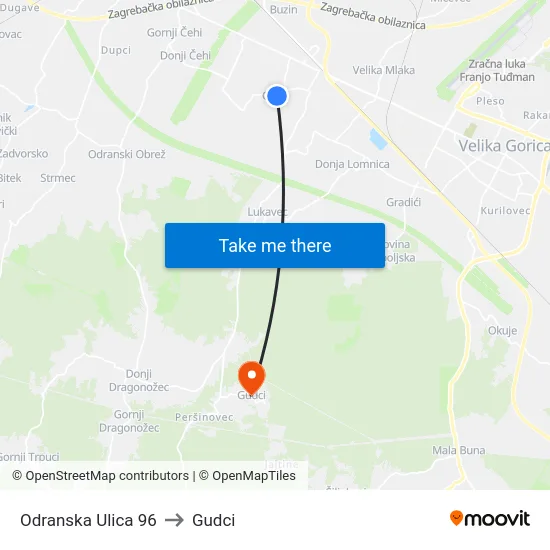Odranska Ulica 96 to Gudci map