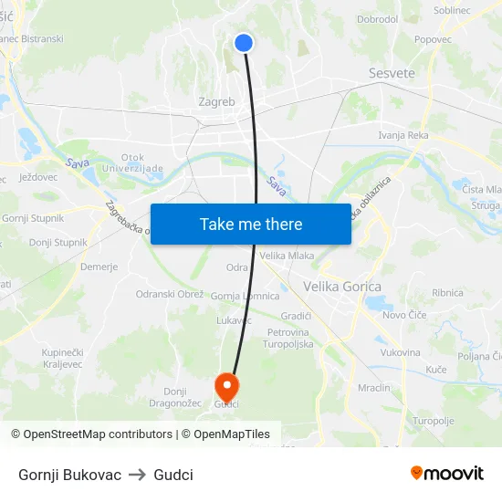 Gornji Bukovac to Gudci map
