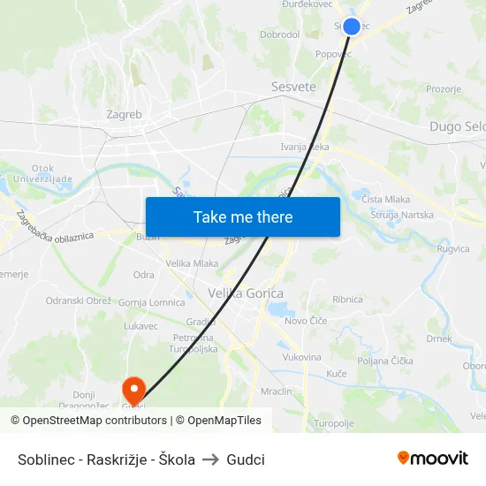 Soblinec - Raskrižje - Škola to Gudci map