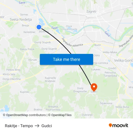 Rakitje - Tempo to Gudci map