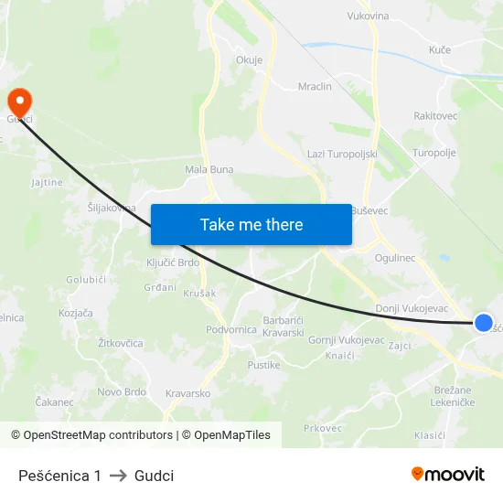 Pešćenica 1 to Gudci map