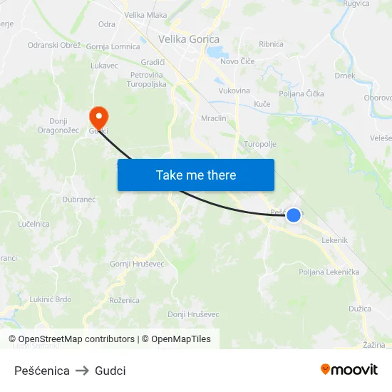 Pešćenica to Gudci map