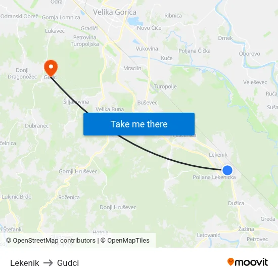 Lekenik to Gudci map