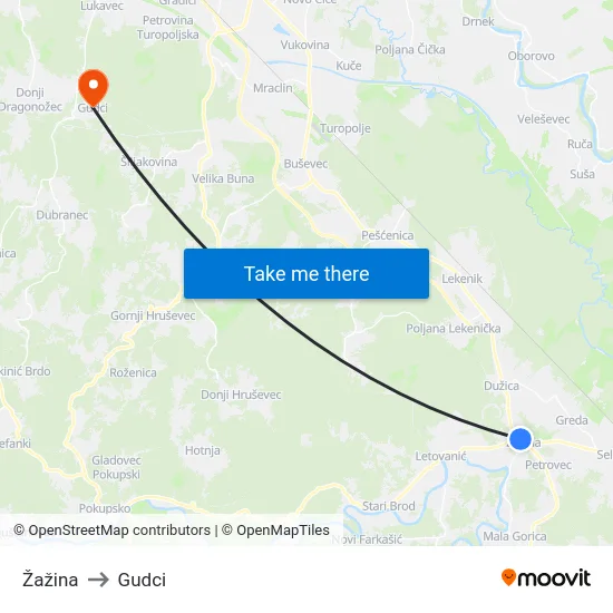 Žažina to Gudci map