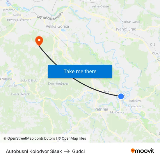 Autobusni Kolodvor Sisak to Gudci map