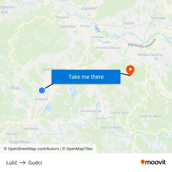 Lulić to Gudci map