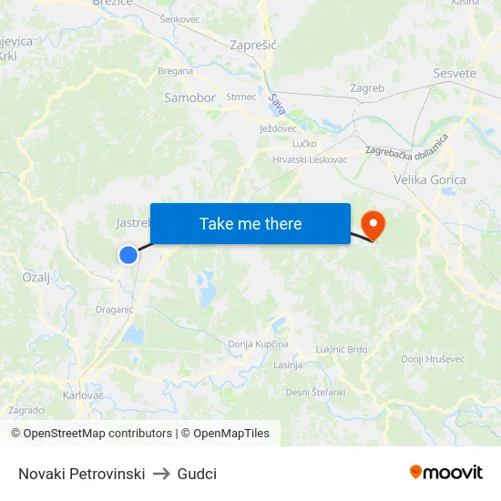 Novaki Petrovinski to Gudci map