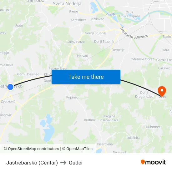 Jastrebarsko (Centar) to Gudci map