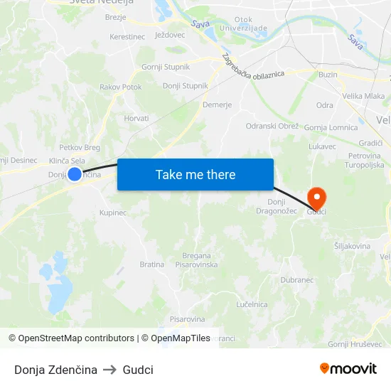 Donja Zdenčina to Gudci map