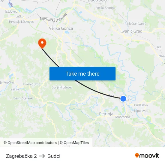 Zagrebačka 2 to Gudci map