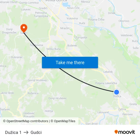 Dužica 1 to Gudci map