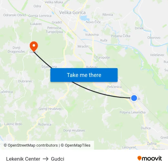 Lekenik Center to Gudci map