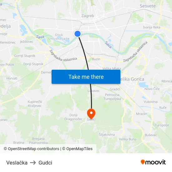 Veslačka to Gudci map