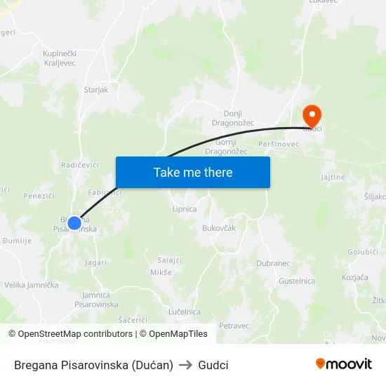 Bregana Pisarovinska (Dućan) to Gudci map