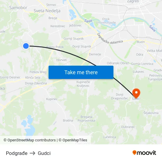 Podgrađe to Gudci map