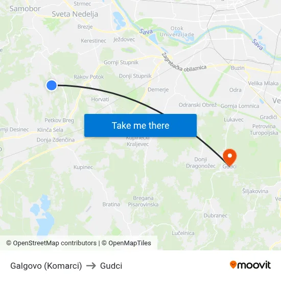 Galgovo (Komarci) to Gudci map