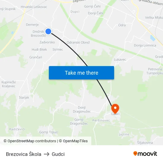 Brezovica Škola to Gudci map