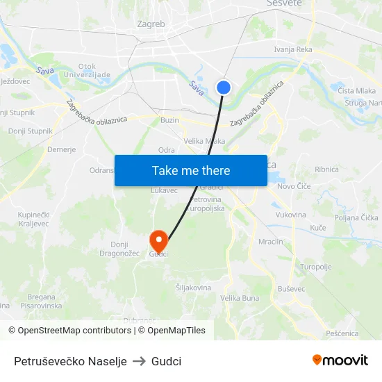 Petruševečko Naselje to Gudci map
