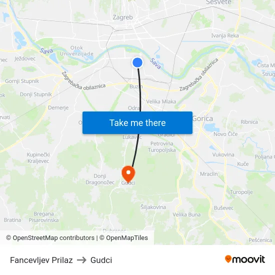 Fancevljev Prilaz to Gudci map