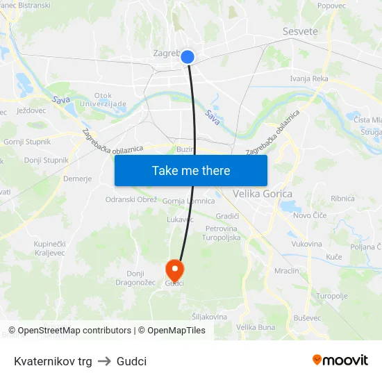 Kvaternikov trg to Gudci map