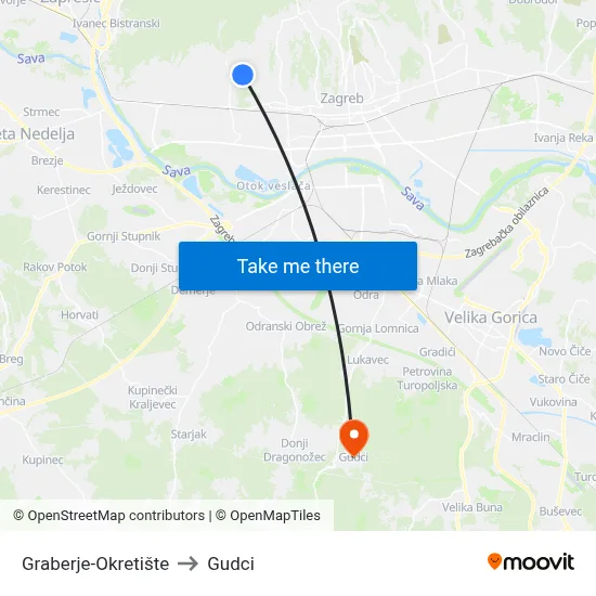 Graberje-Okretište to Gudci map