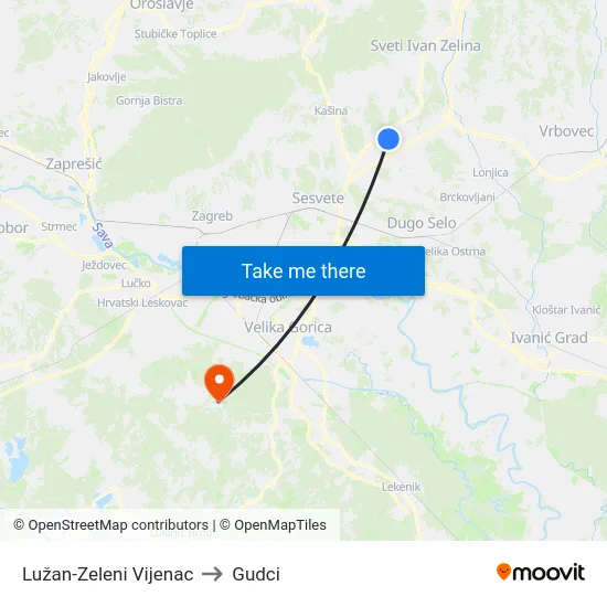 Lužan-Zeleni Vijenac to Gudci map