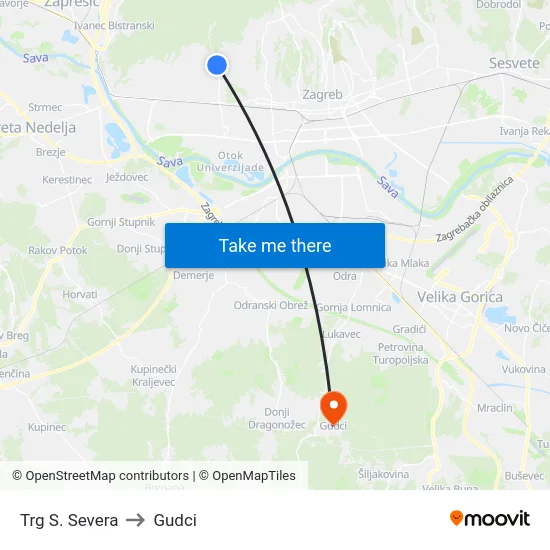 Trg S. Severa to Gudci map