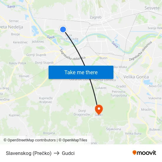 Slavenskog (Prečko) to Gudci map