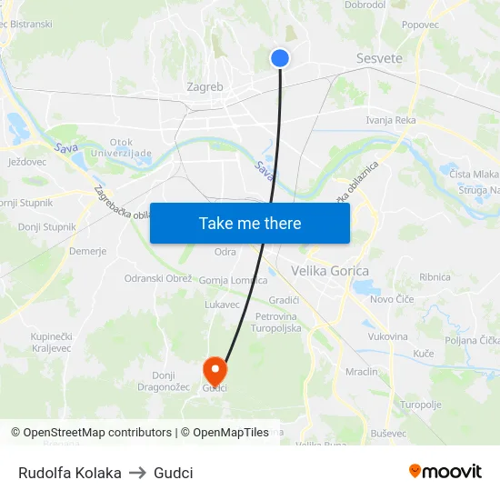 Rudolfa Kolaka to Gudci map