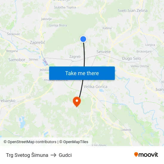 Trg Svetog Šimuna to Gudci map