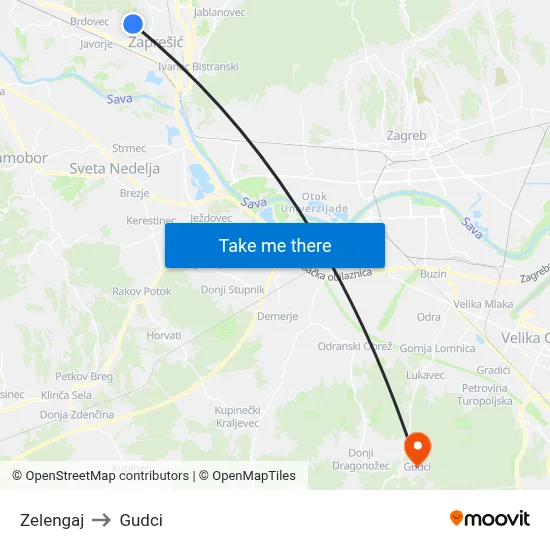 Zelengaj to Gudci map