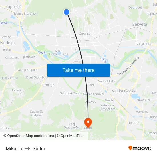 Mikulići to Gudci map
