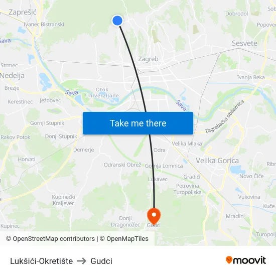 Lukšići-Okretište to Gudci map