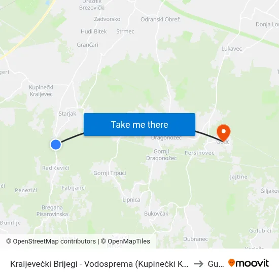 Kraljevečki Brijegi - Vodosprema (Kupinečki Kraljevac - Tihi Gaj) to Gudci map