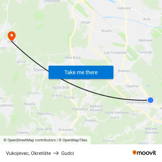 Vukojevac, Okretište to Gudci map