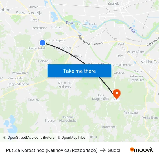 Put Za Kerestinec (Kalinovica/Rezborišće) to Gudci map