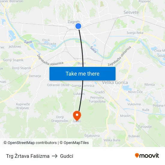 Trg Žrtava Fašizma to Gudci map