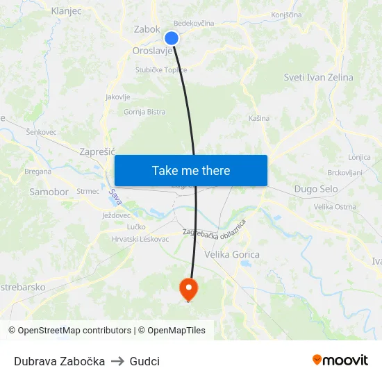 Dubrava Zabočka to Gudci map