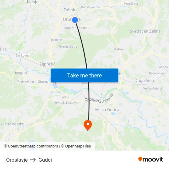 Oroslavje to Gudci map