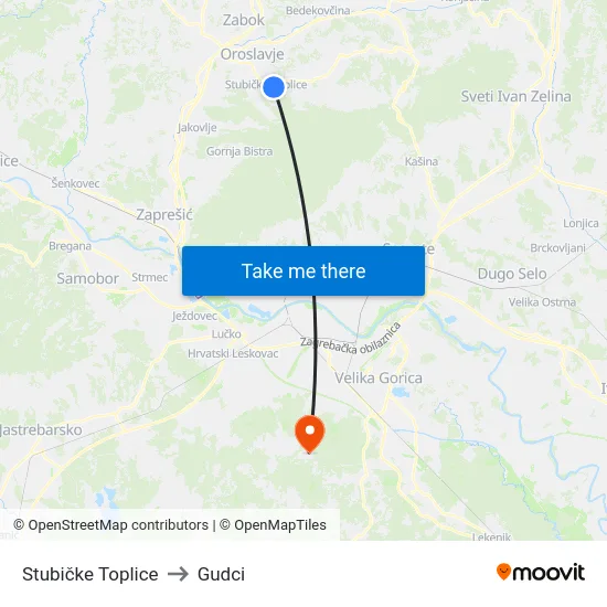 Stubičke Toplice to Gudci map