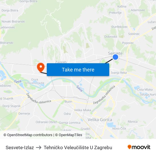Sesvete-Izlaz to Tehničko Veleučilište U Zagrebu map