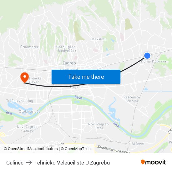 Culinec to Tehničko Veleučilište U Zagrebu map